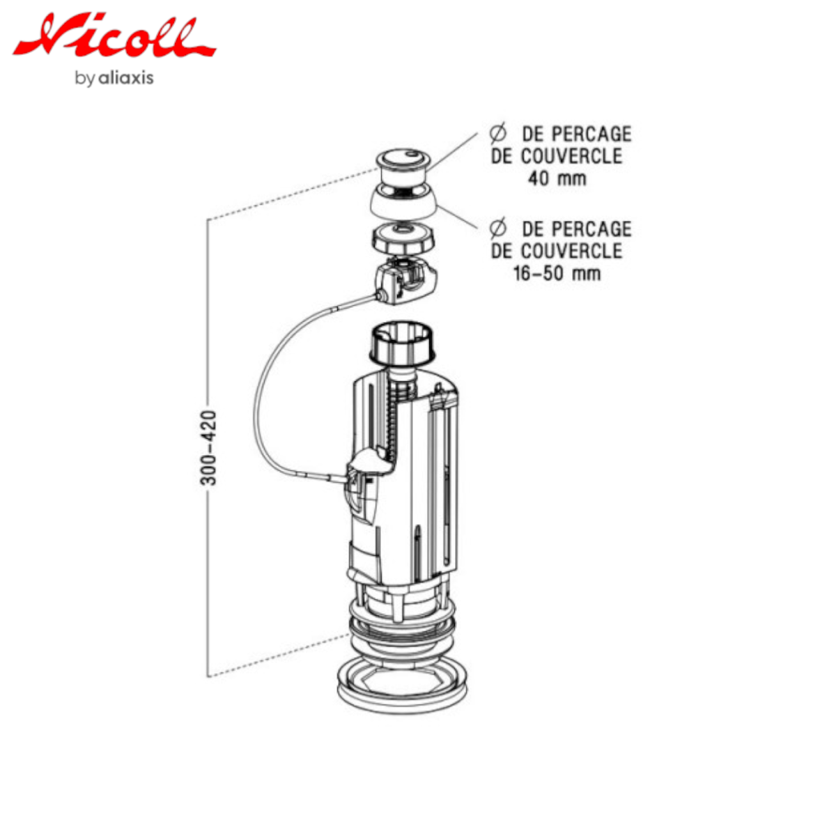 Mécanisme de chasse d'eau double volume à câble et robinet flotteur - 1700l  