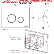 NICOLL WPCDUOCM Plaque de commande double volume DUO, Chromé-Satin.