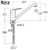 ROCA A5A8925C0F VICTORIA-N Mitigeur Evier monotrou à bec fondu mobile.