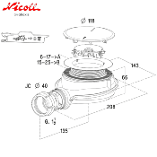 NICOLL 0205801 Bonde receveur de douche TURBOFLOW®-XS Magnetech®, Ø 90 mm, sortie Ø 40 mm