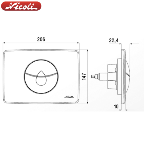 NICOLL 0709141 381-Plaque de commande double volume GOUTTE. CHROMÉ VELOURS