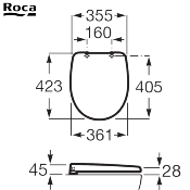 ROCA A801E6201 VICTORIA - Abattant WC Double Blanc pour WC Compact. Charnières métal. Frein de chute.