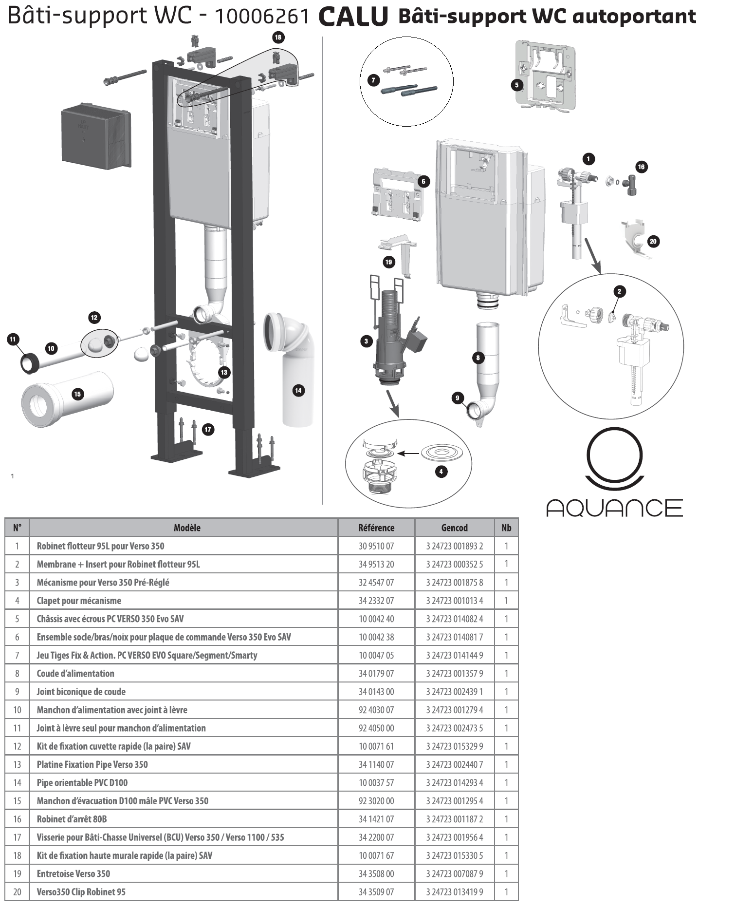 SIAMP 10 0042 38 Ensemble socle/bras VERSO 350 Evo SAV.