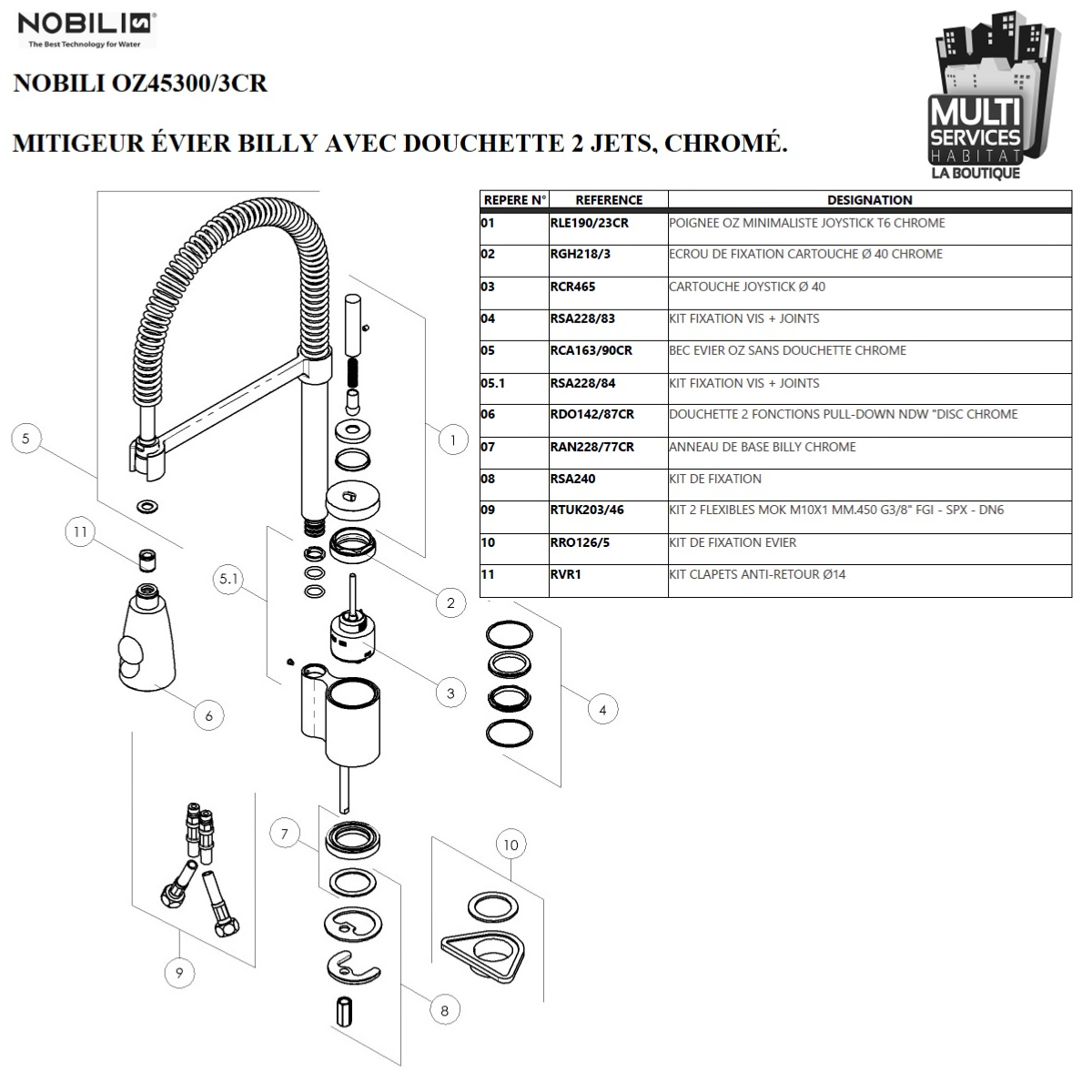 NOBILI RVR67020 Insert en ABS pour raccord flexible douchette.