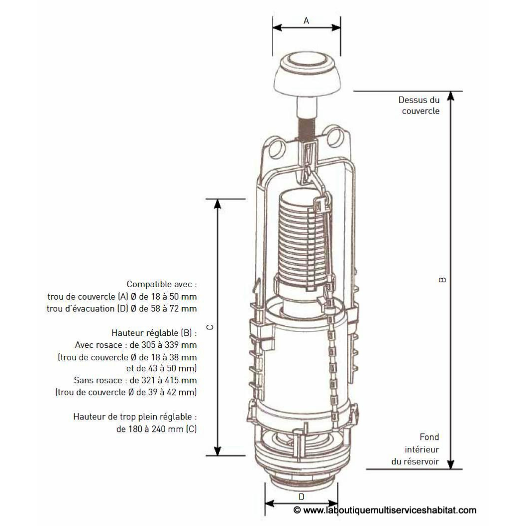 Chasse d'eau Siamp Robinet flotteur COMPACT 95L horizontal