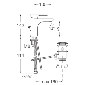 ROCA A5A3I09C00 L20 XL. Mitigeur lavabo monotrou, avec vidage automatique.