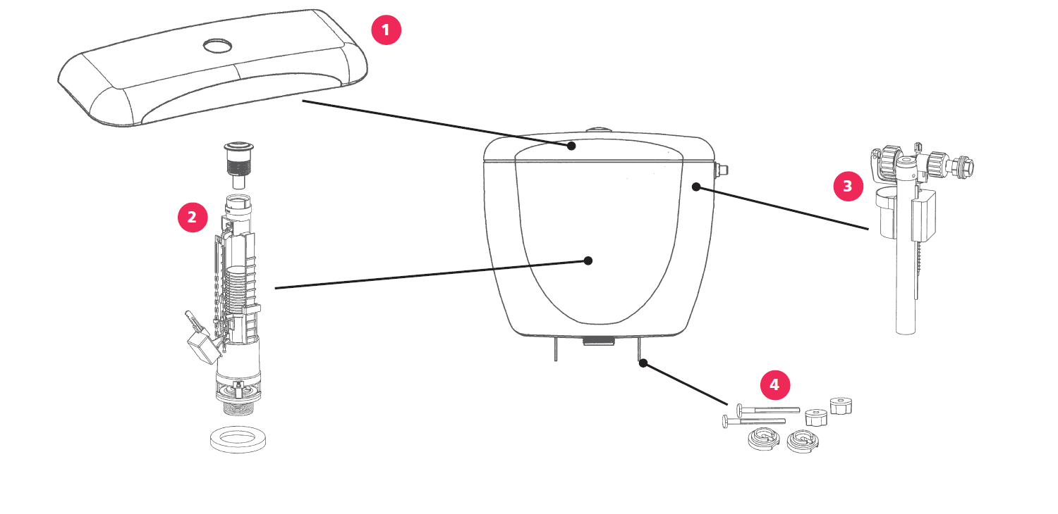 Mécanisme de chasse WC pour réservoir Rondo double volume