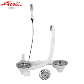 NICOLL 0224139 - 535T - Bonde évier 2 bacs + trop plein Ø114 mm. Vidage à tirette.
