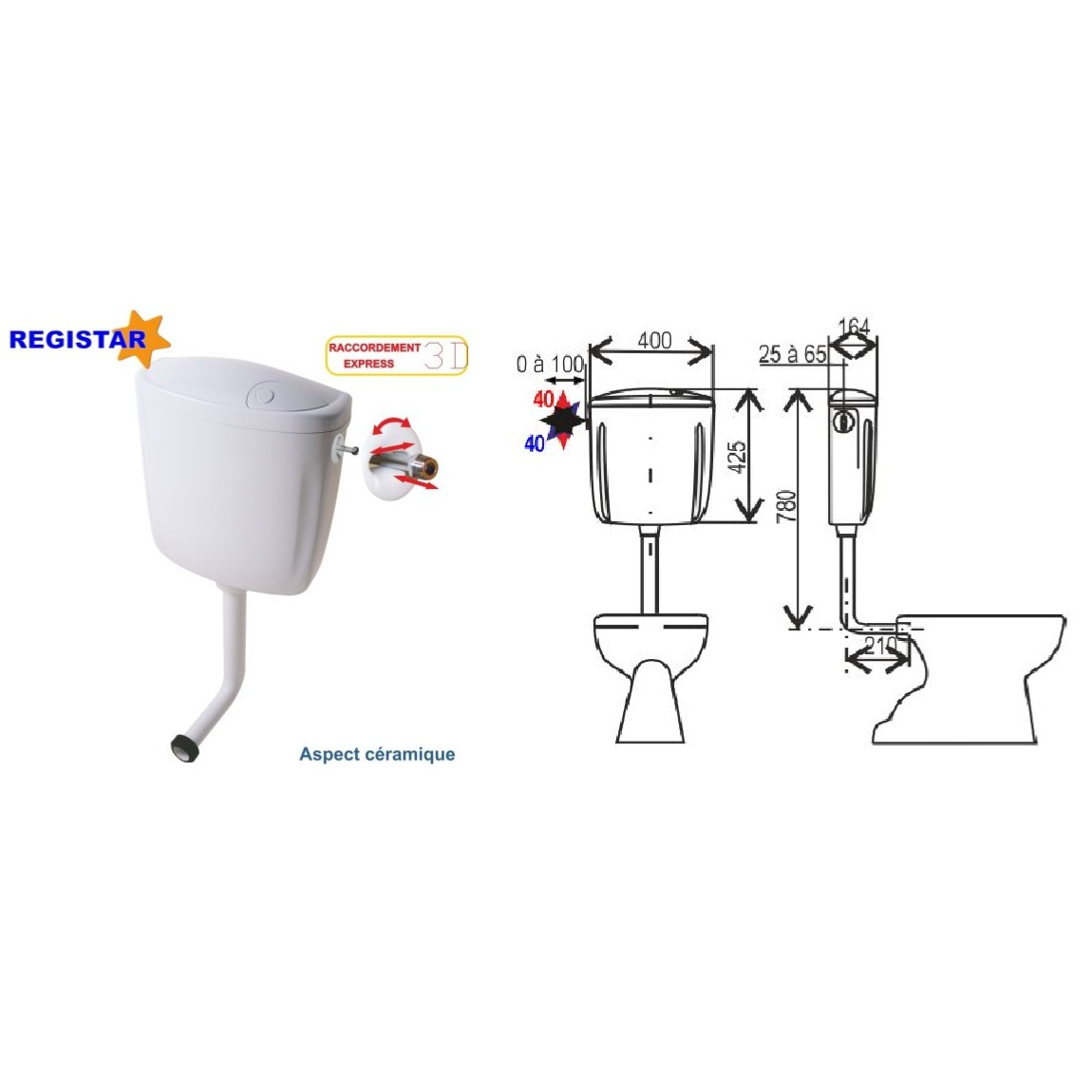 Réservoir pour WC apparent semi-bas Praga - Iperceramica