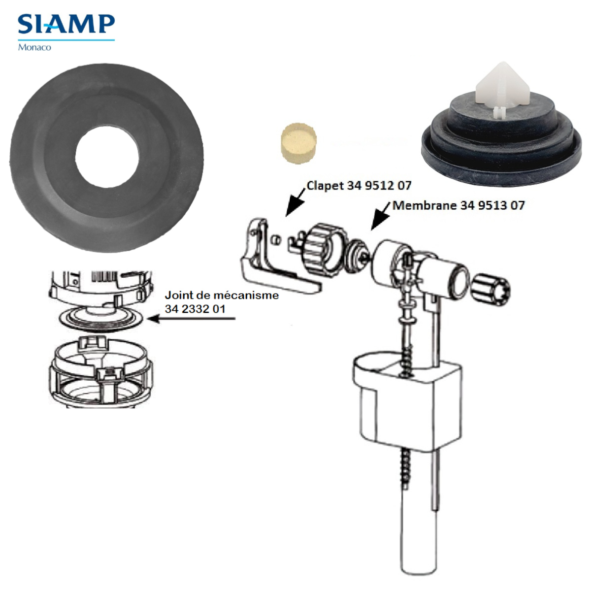 SIAMP KIT Joint de chasse + Membrane et Clapet flotteur.