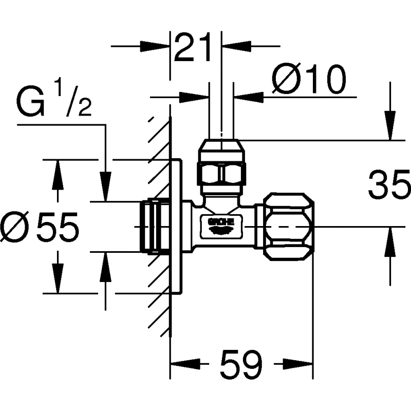 Grohe Robinet d'arrêt équerre 1/2 x 3/8, poignée en métal avec