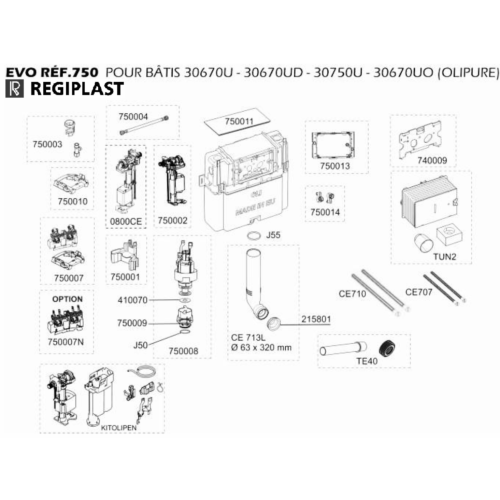 REGIPLAST 750014 JEU DE FIXATIONS POUR PLAQUE DE COMMANDE RES 670-740