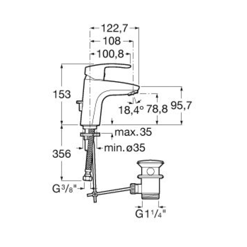 ROCA 5A3007C00 Mitigeur lavabo monotrou Monodin-N.