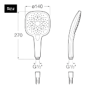 ROCA A5B1110CB0 PLENUM SQUARE 140/3. Douchette Chromée/Blanche