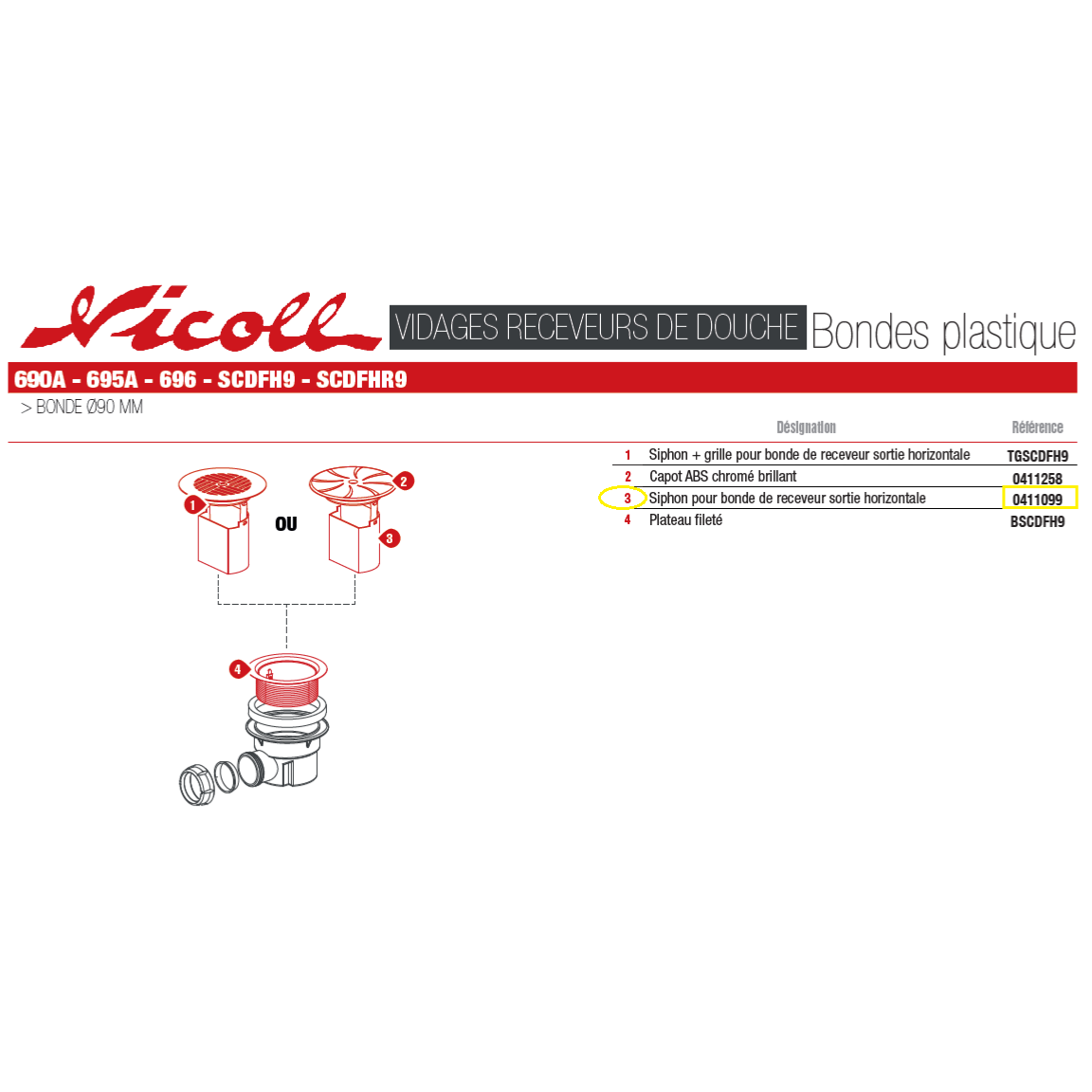 Capot pour bonde receveur diamètre 90 pour réf.690