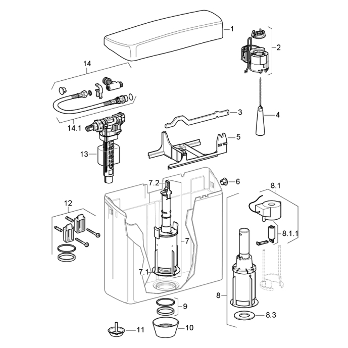 Mécanisme De Déclenchement MEPA 590211 - Pour Réservoirs Sanicontrol UP, Compatible SK SC R11 MEPAsun/star 2-M