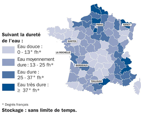 Carte de France du taux de calcaire das l'eau