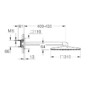 GROHE 26479000 RAINSHOWER SMARTACTIVE 310 CUBE ENSEMBLE DOUCHE DE TÊTE ET BRAS 430 MM, 2 JETS.