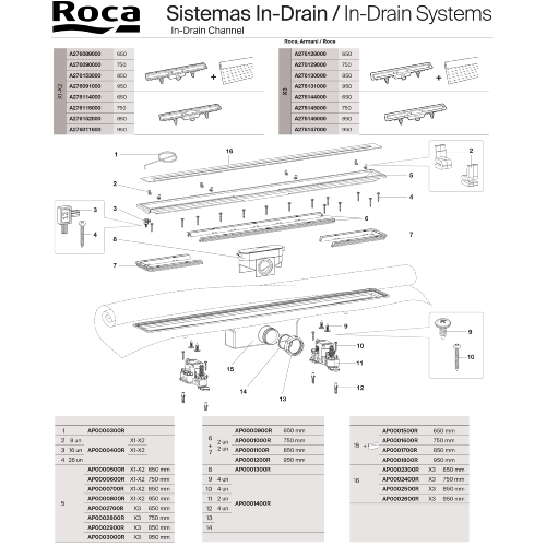 ROCA AP0000400R IN-DRAIN - KIT SÉPARATEUR DE COUVERCLE PÉRIMÉTRIQUE