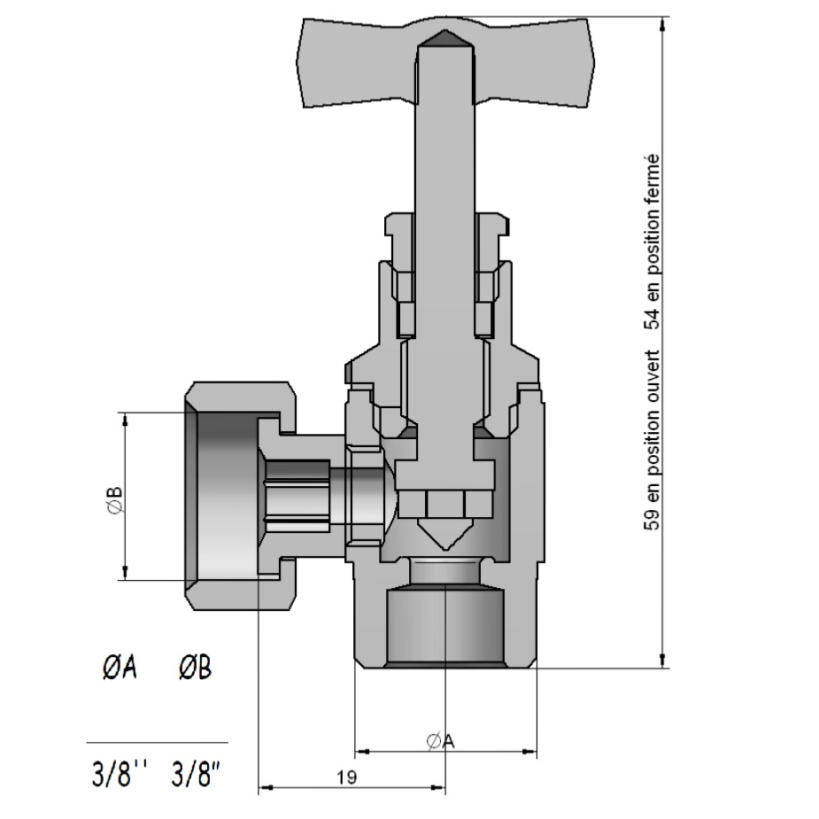 GRK 346-8E Robinet d'arrêt WC équerre 12x17 Laiton.