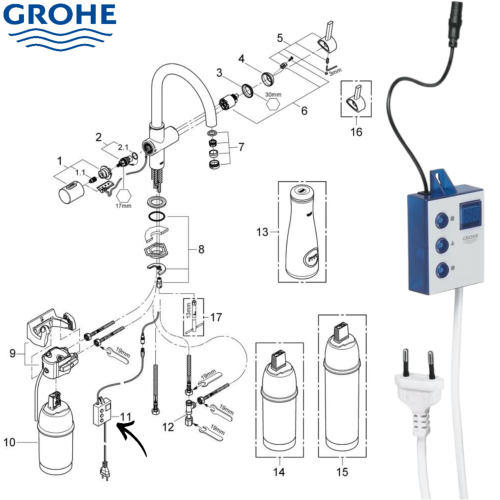 GROHE 64510000 Bloc de commande pour Filtration GROHE Blue Pure.