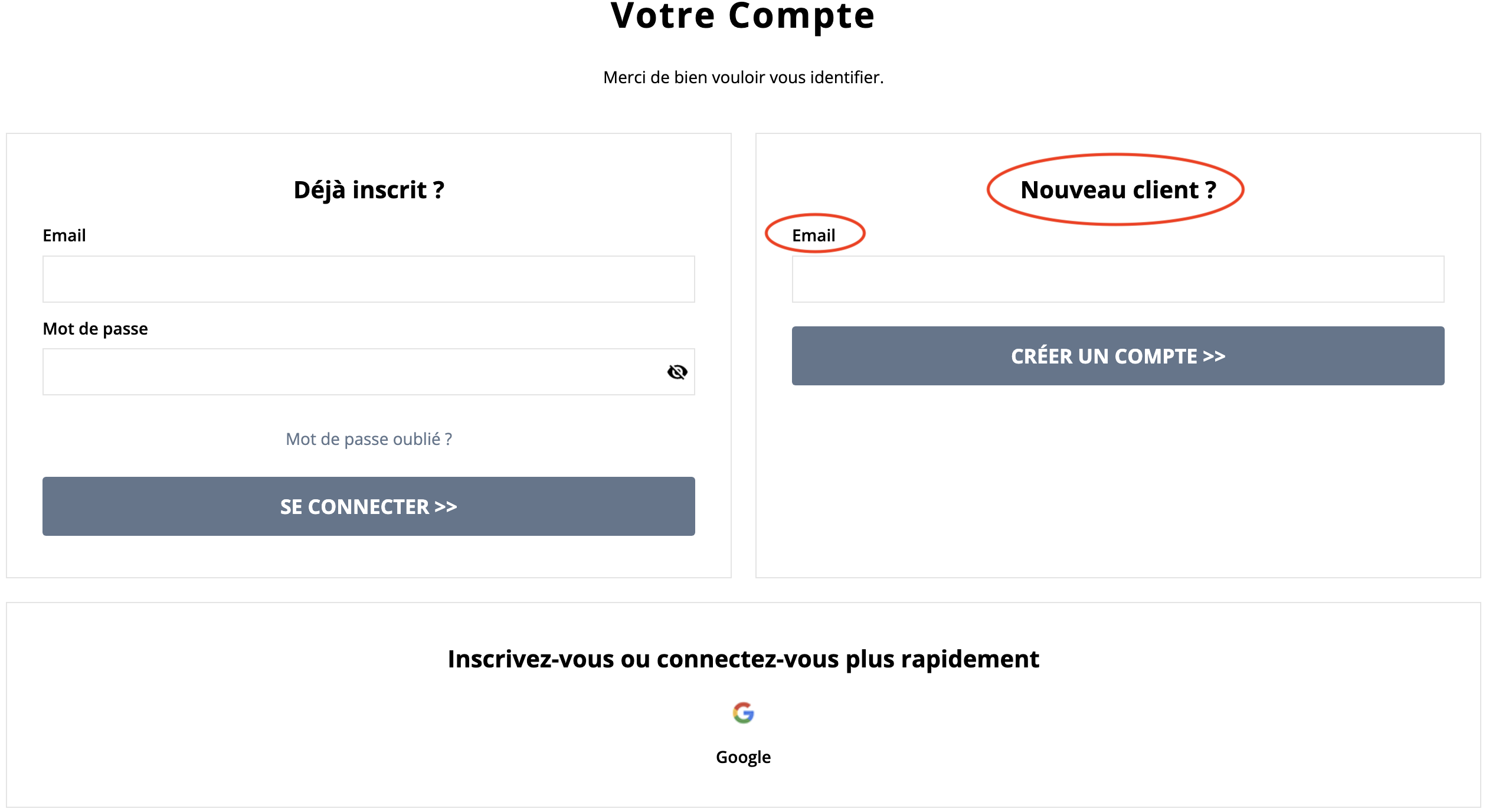 Page FAQ - nouveau compte