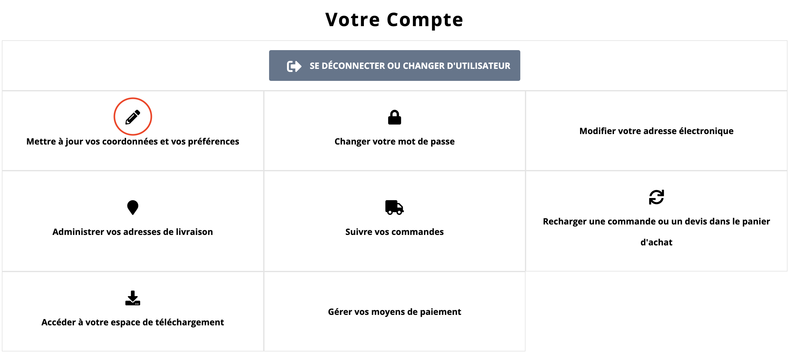 Page FAQ - modifier compte